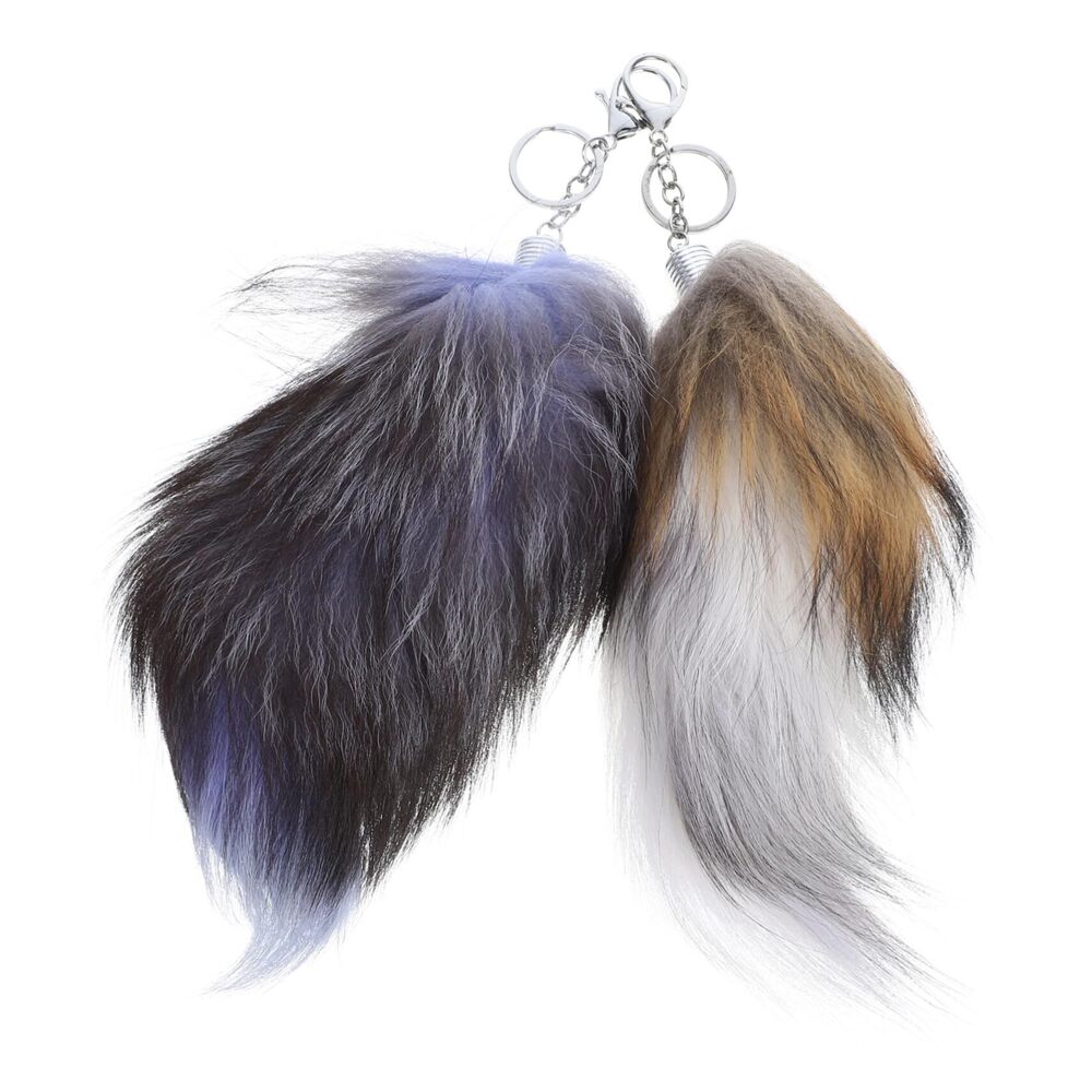 9324 2pcs Furry Tail Keychain Key Ring Purse Charm Backpack Key Chain